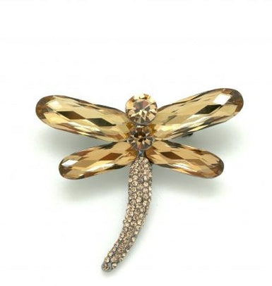 Moon C Dragonfly Brooch / Crystals / Beige / Pin / 2*2 Inches