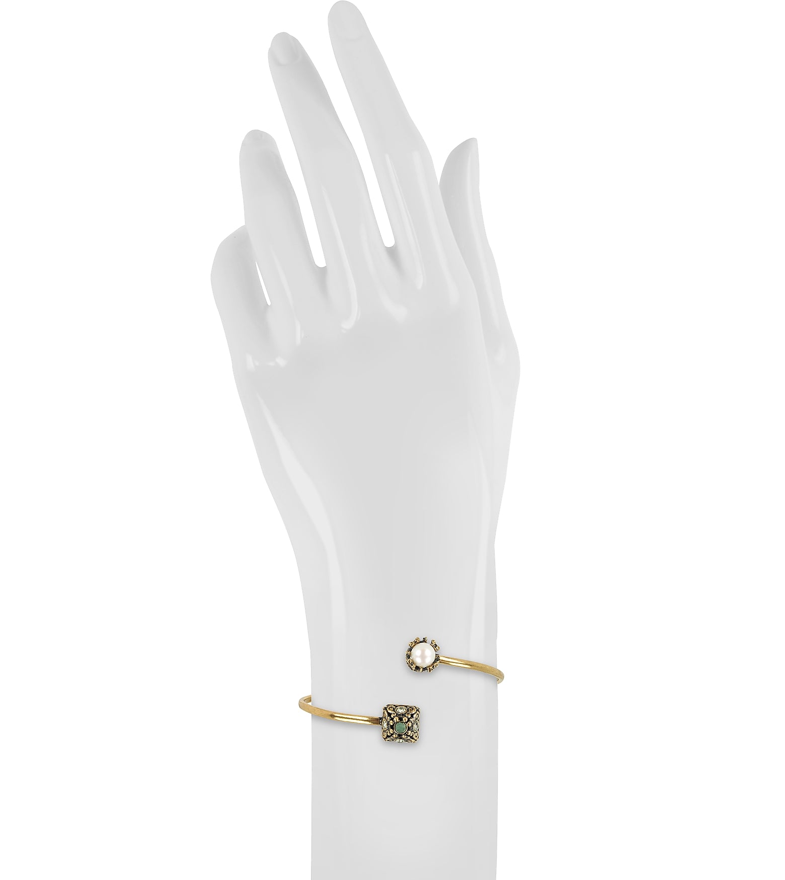 Alcozer Crown and Pyramid Cuff Bracelet / Emeralds, Pearl - 0