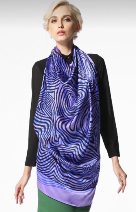 extra large pure silk square scarf in purple and blue colors