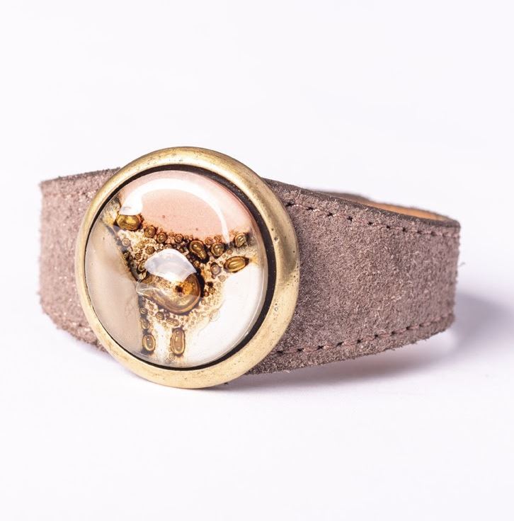 Cristalida Fashion Bracelet / Leather, Fused Glass / Beige, Light Pink, White / Paris Bracelet