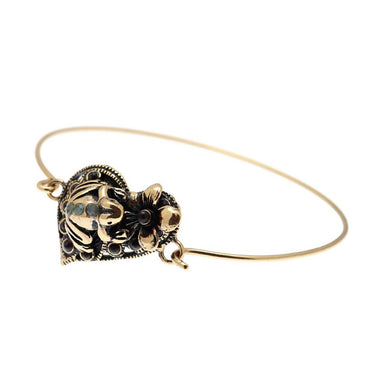 Alcozer Frog Heart Bracelet / Golden Brass, Emeralds, Garnets / Costume Jewelry