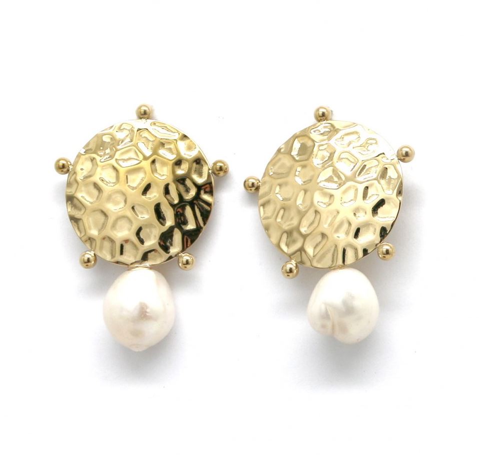 Habana Paris Fashion Pearl Earrings For Women / Stainless Steel, Baroque Pearls / Costume Jewelry