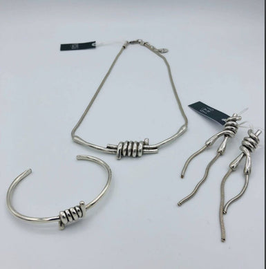 Ori Tao Costume Jewelry Set Knot / Necklace, Earrings, Bracelet / Brass, Antic Silver Patina / Gift Idea