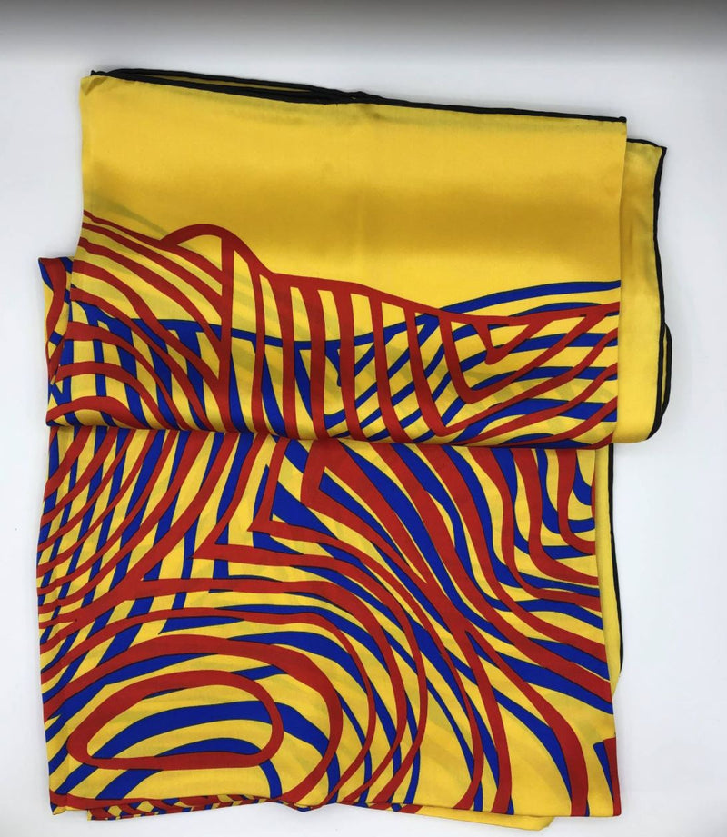 Large Fashion Silk Scarf  For Women / Yellow, Red, Blue/ 41.5" x 41.5", 16 mm / 100% Silk Satin / Gift Idea