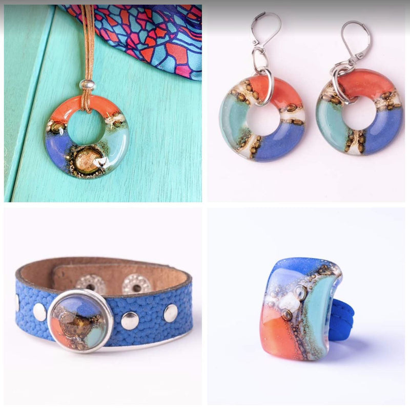 Fashion Jewelry Set For Women, Blue, Orange , Bracelet / Necklace / Earrings / Ring Gift Set