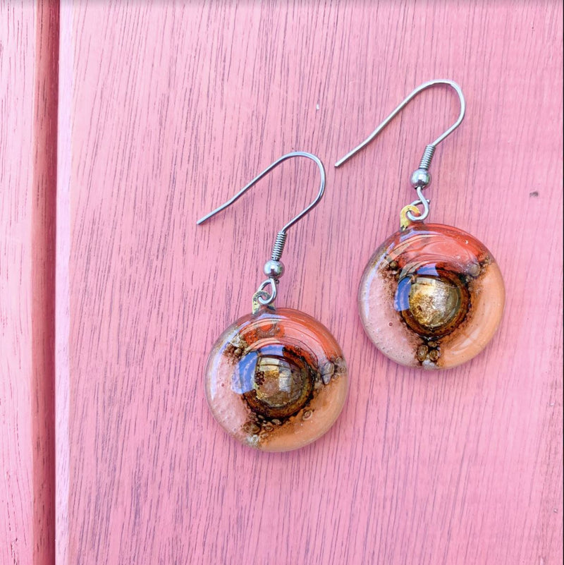 basic round glass earrings pink orange