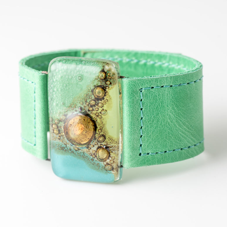 Cristalida Fashion Bracelet For Women- Green, Aqua Blue - Leather - Width 1.1 Inches 1, 3 Cm- Jewelry