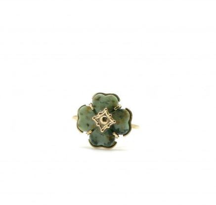 Habana Paris Adjustable Flower Ring With Natural Stone / Stainless Steel,  African Turquoise / Green