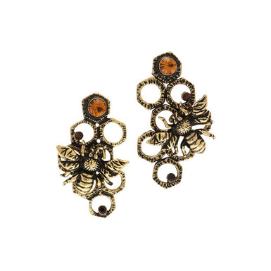 Alcozer Honeycomb Earrings / Golden Brass, Swarovski, Garnets / Italian Earrings