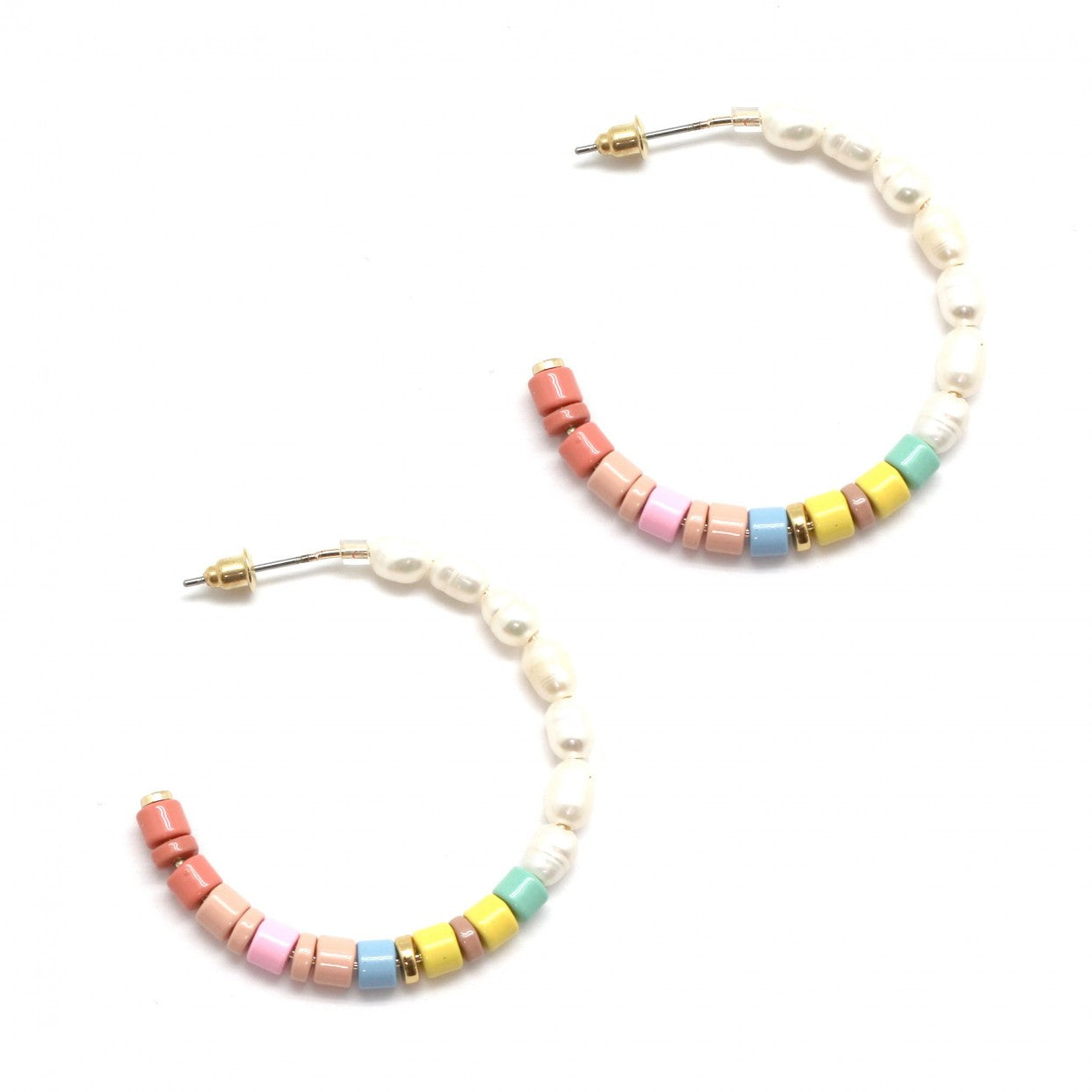 Habana Paris Hoop Pearl Earrings For Women / Brass, Baroque Pearls, Glass Beads / Unique Jewelry