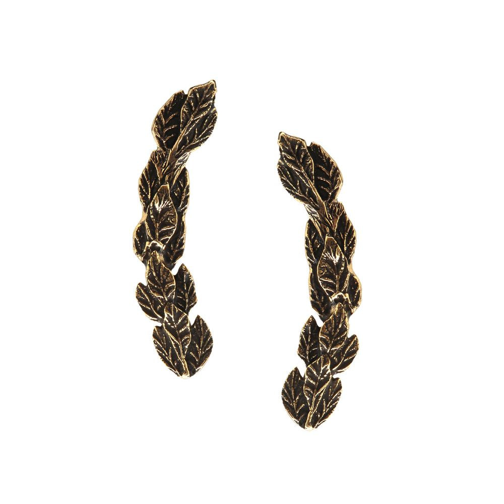 Alcozer Laurel Leaves Ear Cuff Earrings / Golden Brass / Costume Cuff Earrings-4