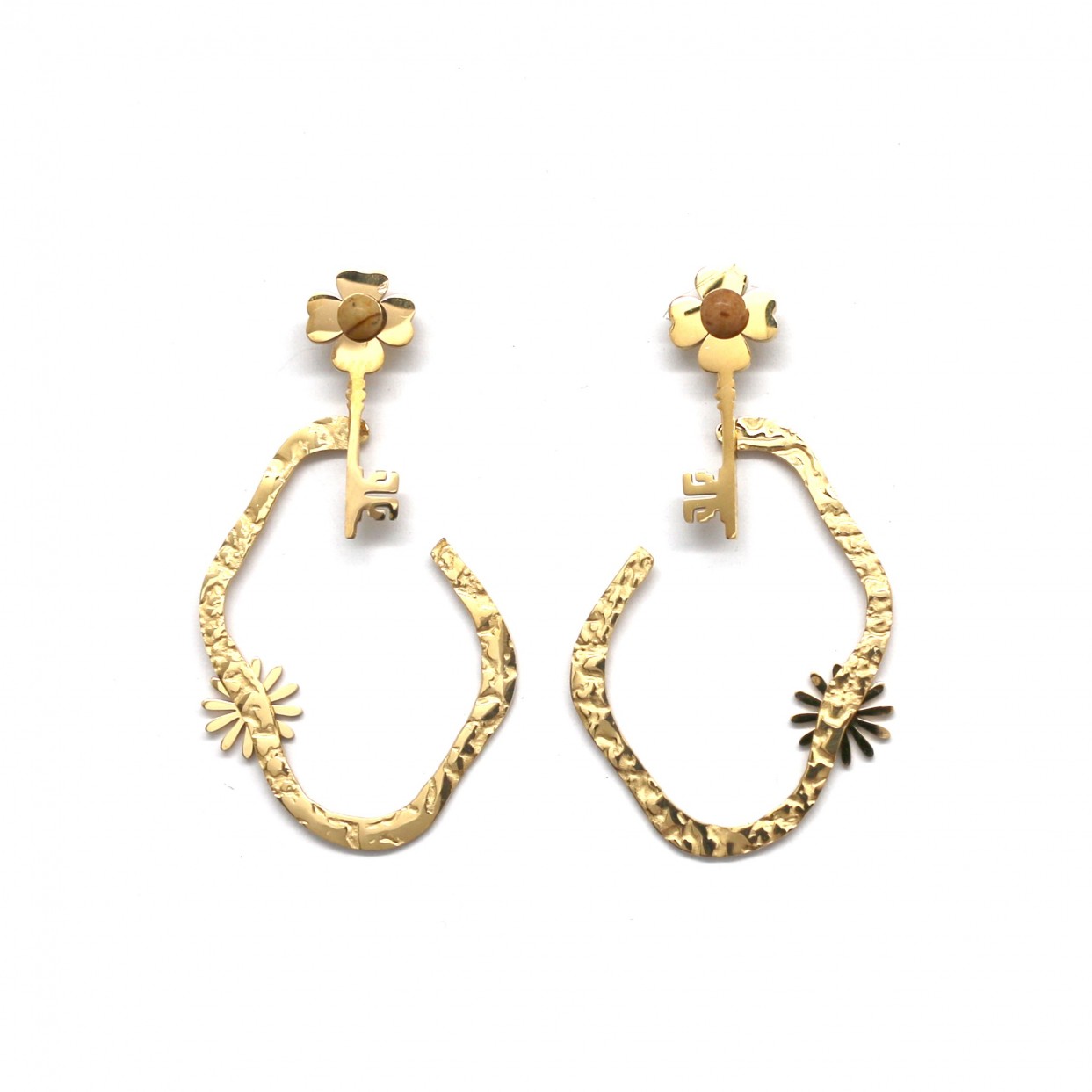 Habana Paris Key Earrings For Women / Stainless Steel, Jasper / Fashion Jewelry