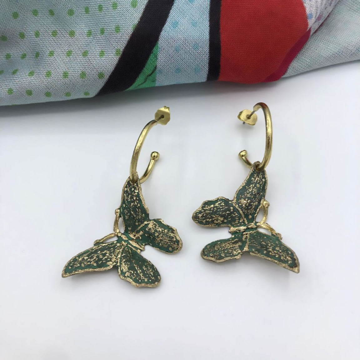Kalliope Hoop Butterfly Earrings: Greek Fashion Jewelry Statement