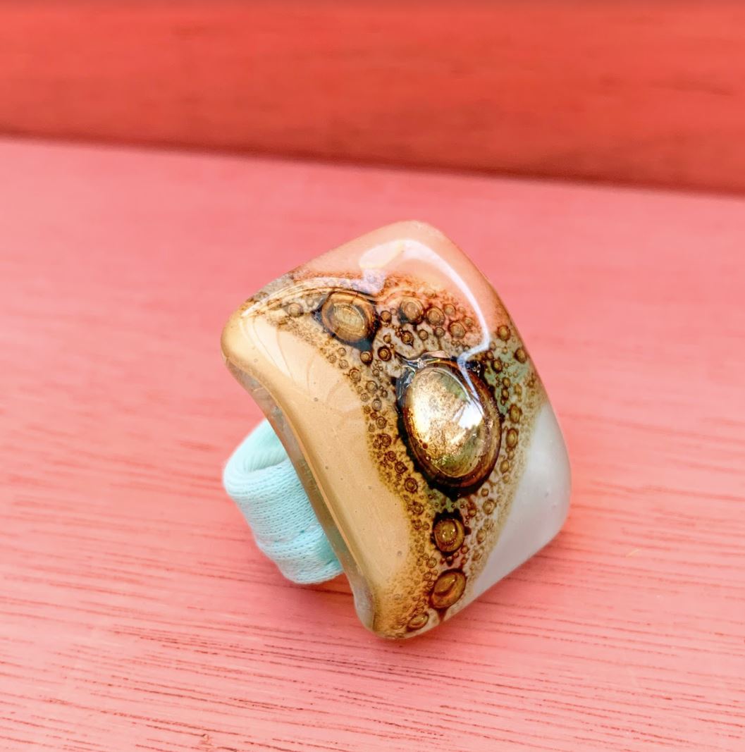 Cristalida Fashion Ring / Light Pink, Blue, Beige /Adjustable / One Size / Fused Glass, Lycra / Lycra Ring