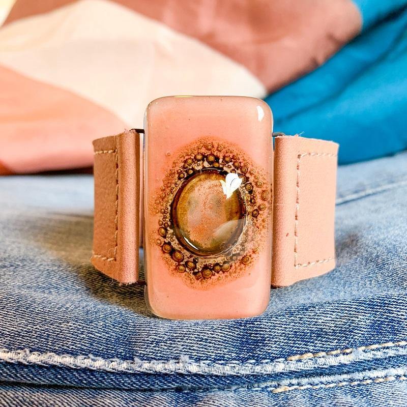 Cristalida Leather Bracelet For Women / Leather, Fused Glass / Pink / 1.2 Inches / 3 cm / Fashion Jewelry - JOYasForYou