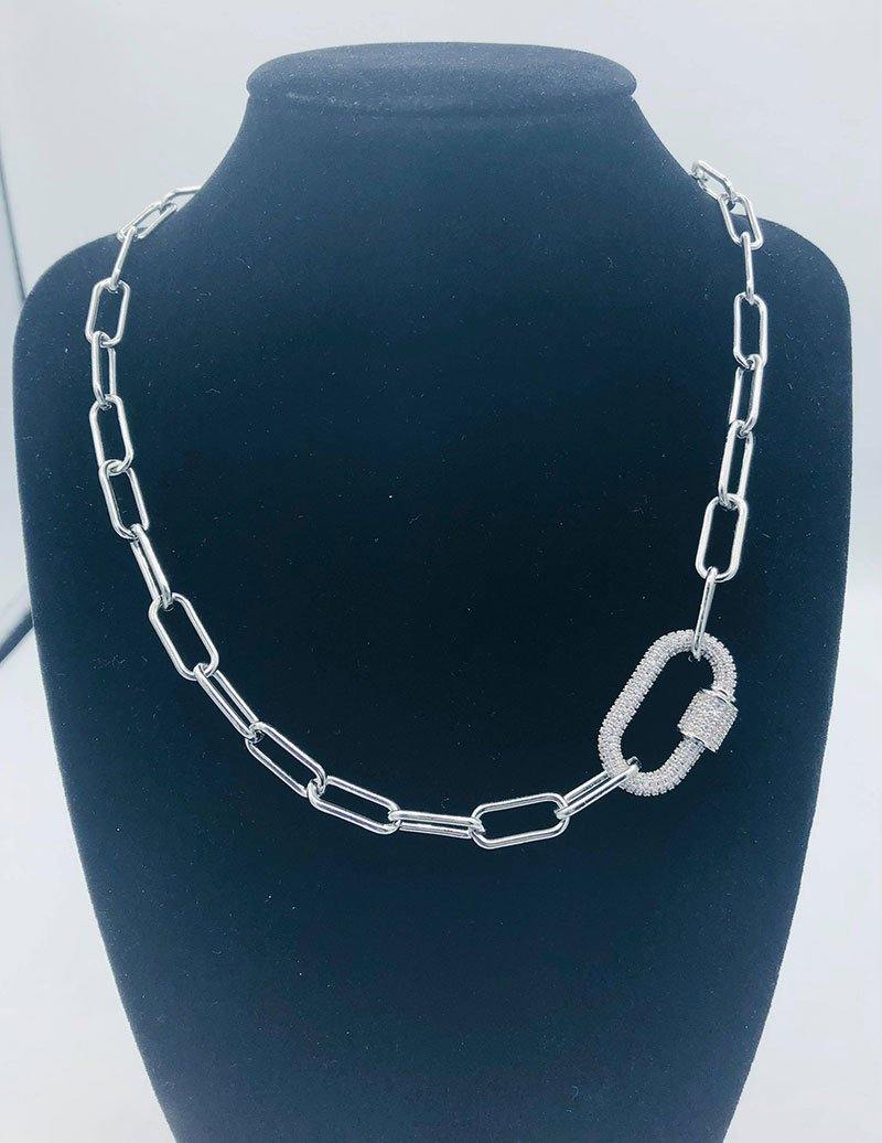 Habana Paris Fashion Short Chain Necklace, Stainless Steel/ Crystals / White / Costume Jewelry - JOYasForYou