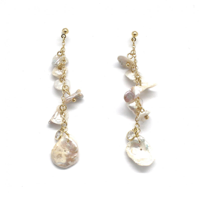 Habana Paris Long Pearl Earrings For Women / Brass, Baroque Pearls, Crystal / Costume Jewelry