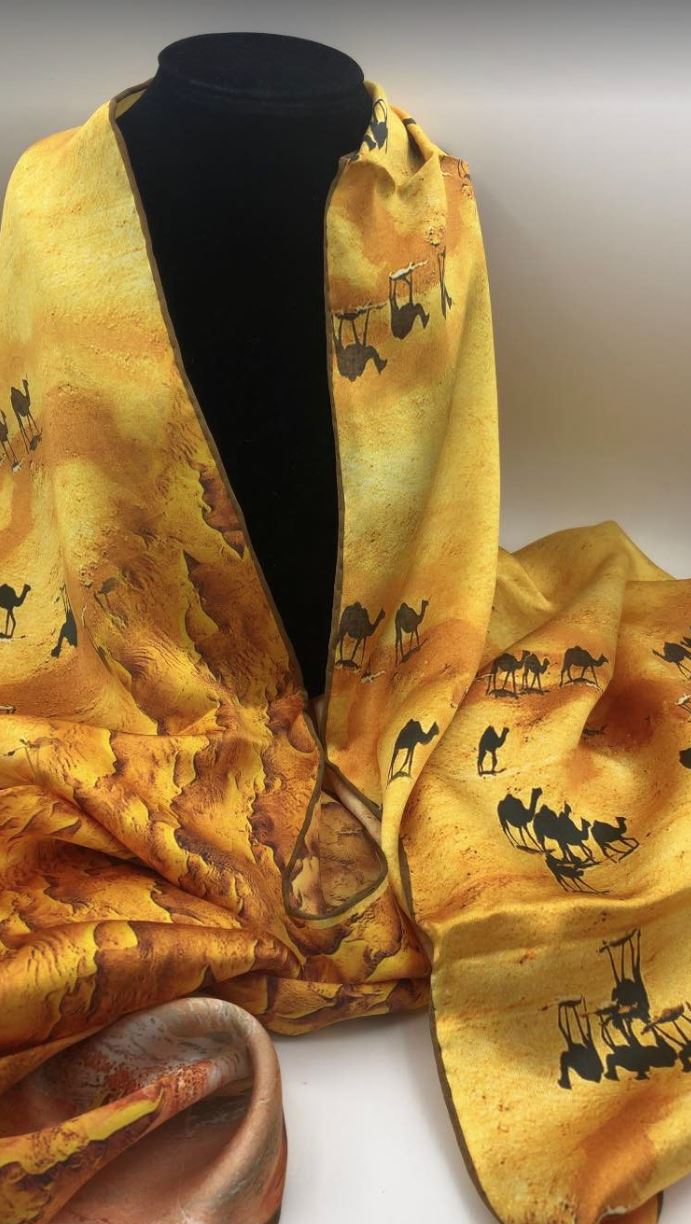 Long Desert Fashion Silk Scarf  For Women / Yellow, Orange / 20.47" x 66.93"/ 100% Silk Satin / Gift Idea-5