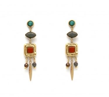 Habana Paris  Earrings With Natural Stones For Women / Stainless Steel, Gemstones / Multicolor / Costume Jewelry