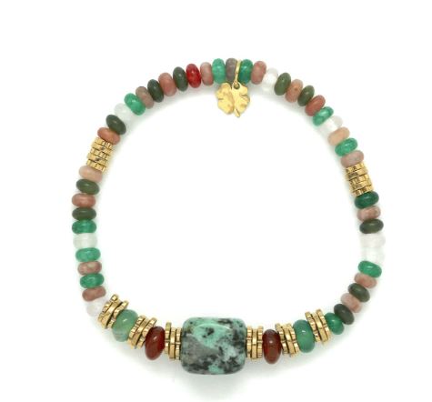 Habana Paris Elastic Bracelet With Natural Stones / African Turquoise, Mixed Gemstones, Stainless Steel / Multicolor