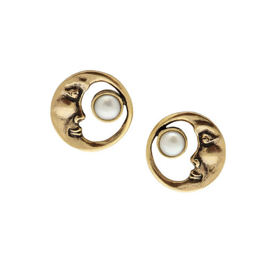 Alcozer Half Moon Earrings / Golden Brass, Pearls / Luxury Costume Earrings