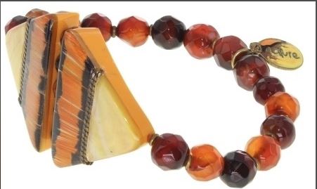 Nature Bijoux Elastic Stretchy Bracelet /Agate, Citrine, Feather, Mother-of-pearl / Orange / Natural Gemstones