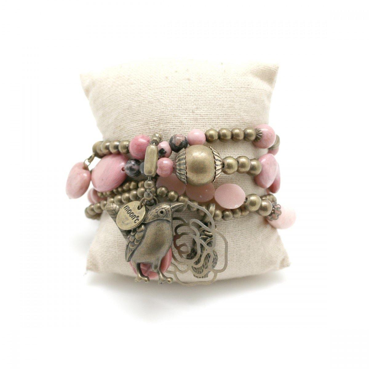 Moon C Charm Bracelet For Women / Natural Stones / Pink / Gift Idea / Fashion Jewelry / Bird, Rose - JOYasForYou