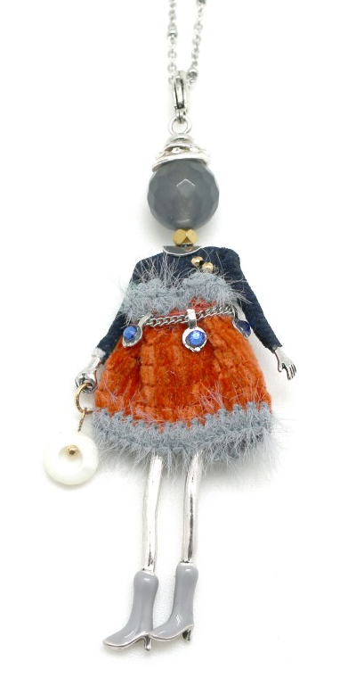 fashion pendant on a long chain orange doll made of natural stone 3 Inches
