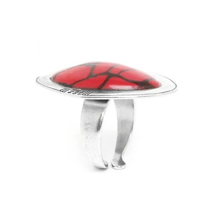 Nature Bijoux Large Ring / Brass, Termite Nest, Eco Resin / Adjustable / Red / Eco Jewelry / Manakara - 0