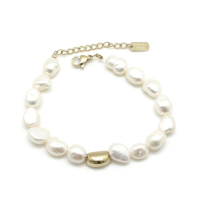 Habana Paris Pearls Bracelet For Women / Freshwater Pearls, Stainless Steel / Costume Jewelry