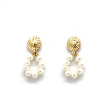 Habana Paris Pearl Circle Earrings For Women / Stainless Steel, Pearls / Costume Jewelry