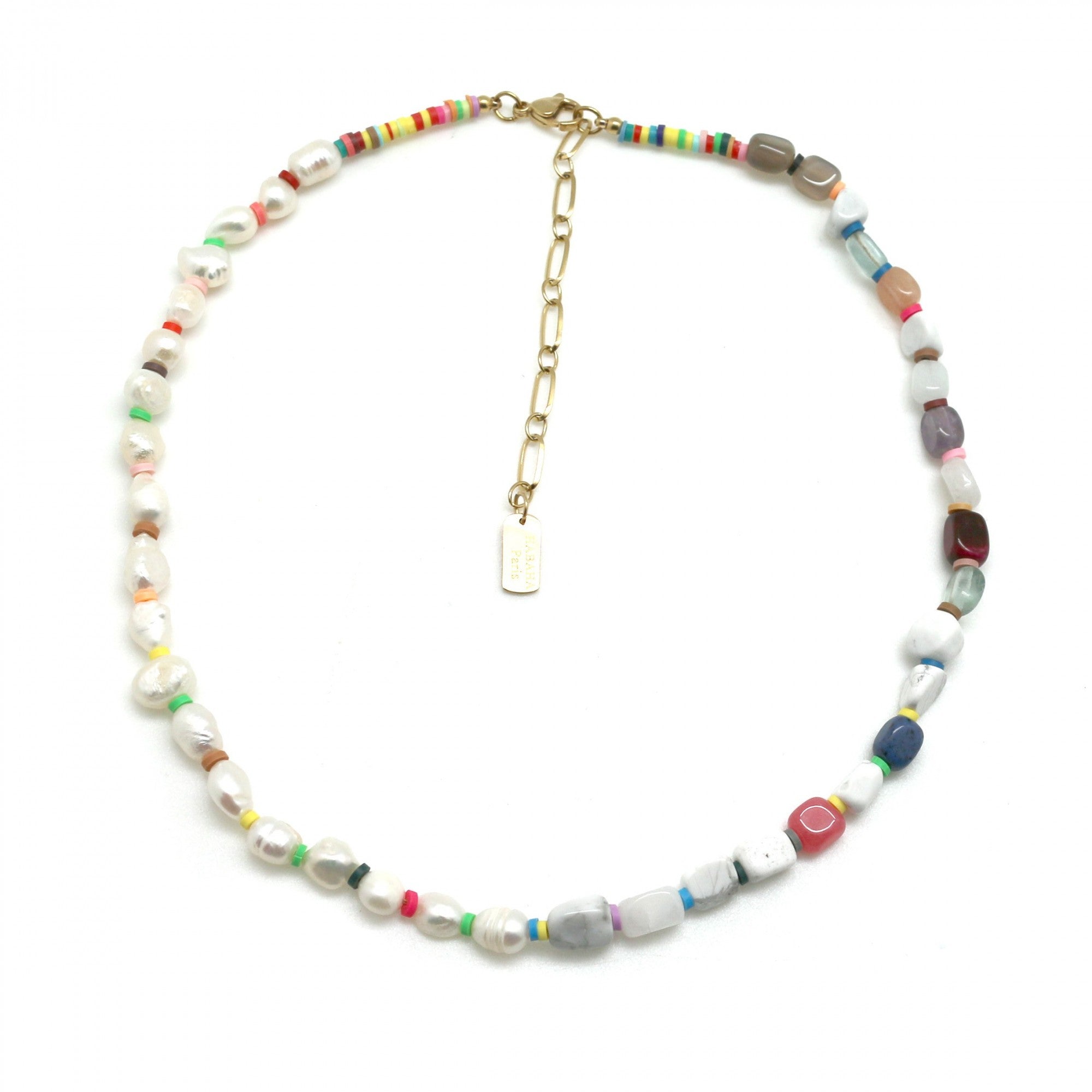 Habana Paris Pearls Gemstone Short Necklace / Gemstones, Pearls/ Multicolor / Costume Jewelry