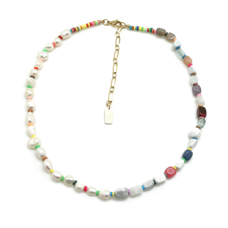 Habana Paris Pearls Gemstone Short Necklace / Gemstones, Pearls/ Multicolor / Costume Jewelry