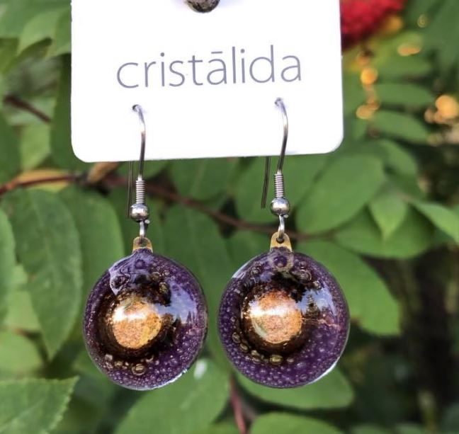 Cristalida Basic Round Drop Earrings / Fused Glass, Surgical Steel / Dark Bright Purple / Casual Jewelry