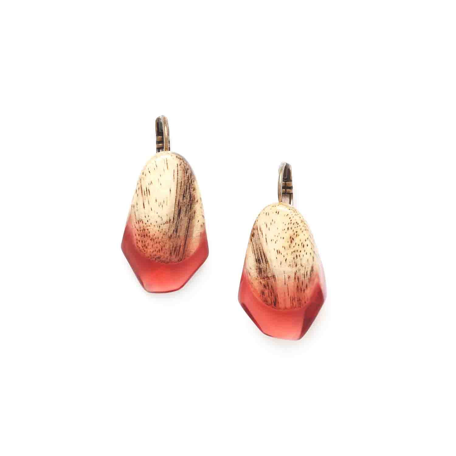 Nature Bijoux Wood Earrings / Brass, Tamarind, Eco Resin / Red, Beige/ Natural Materials / Sweet Amber