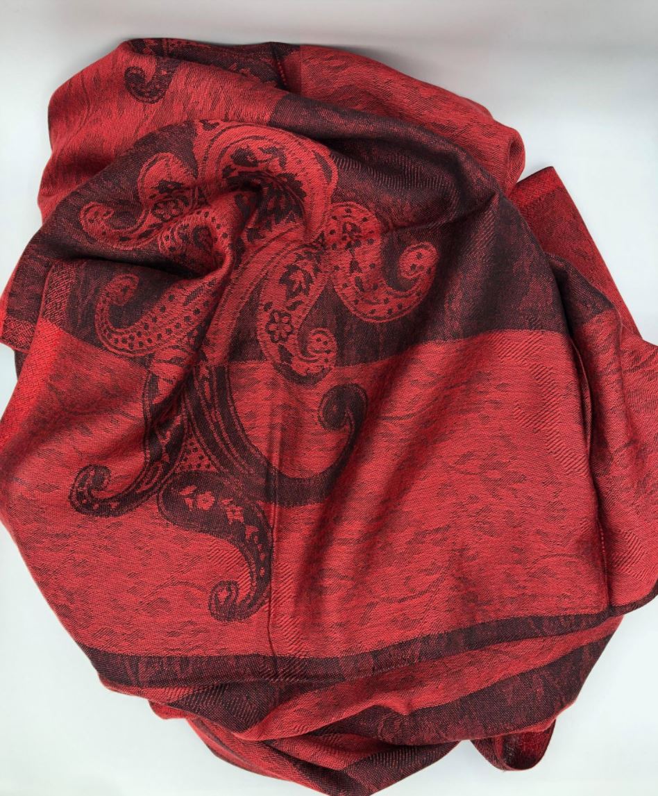 Long Modal Striped Fringed Scarf / 27.5*74 Inches / Red / 100% Modal / Super Soft / Gift Idea-2