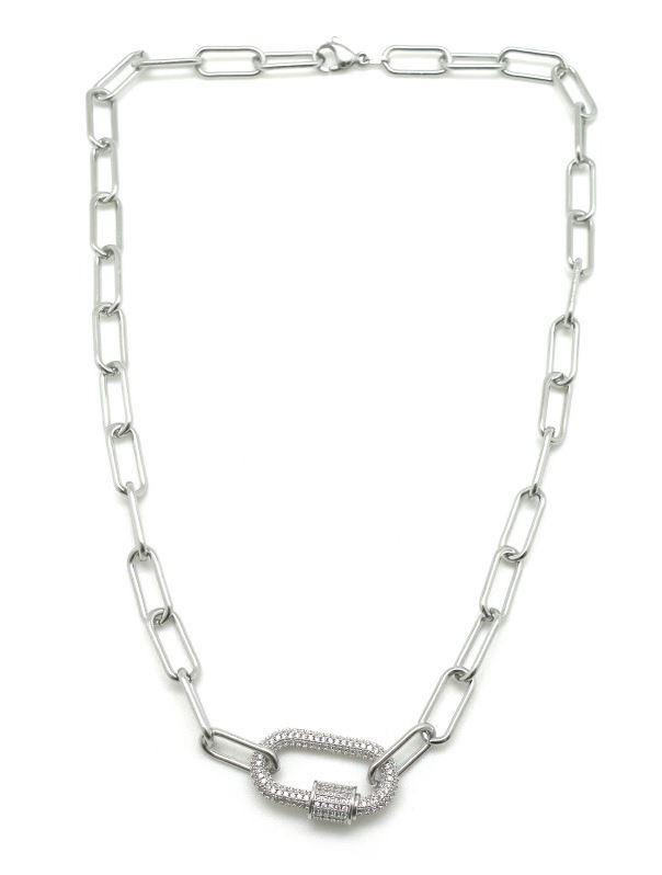 Habana Paris Fashion Short Chain Necklace, Stainless Steel/ Crystals / White / Costume Jewelry - JOYasForYou