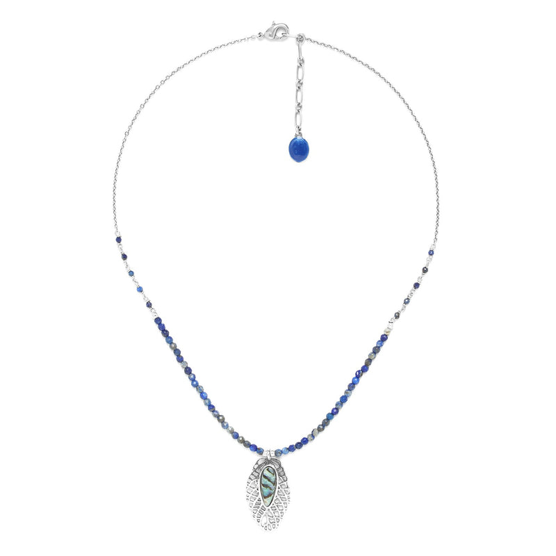 Nature Bijoux Leaf Pendant Short Necklace / Brass, Lapis Lazuli, Paua / Blue / Semi Precious Stones / Fittonia