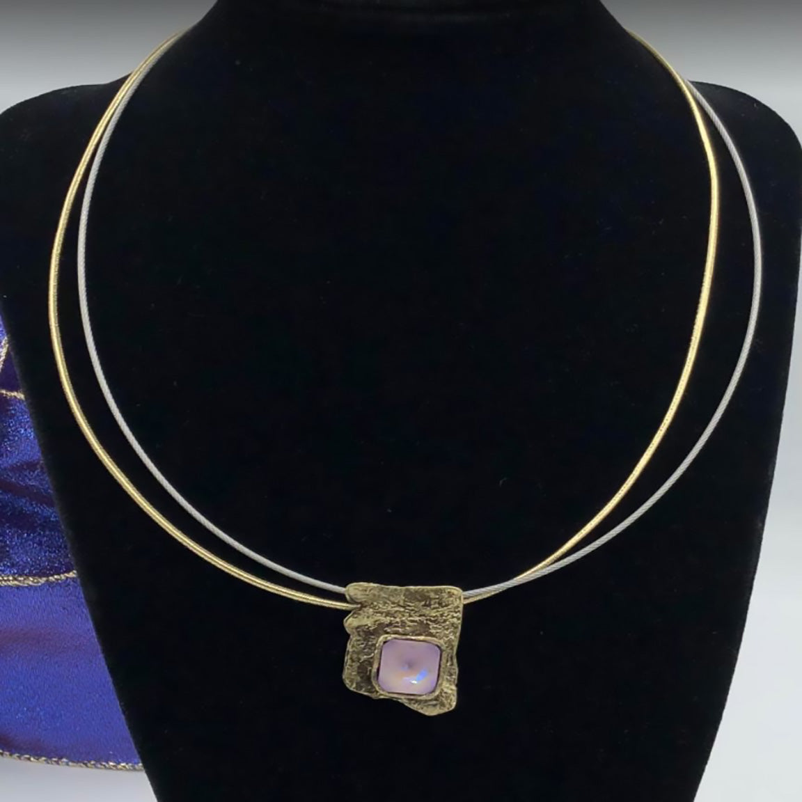 Kalliope Short Square Pendant Necklace / Brass, Swarovski Crystal/ Light Purple / Casual Necklace-1