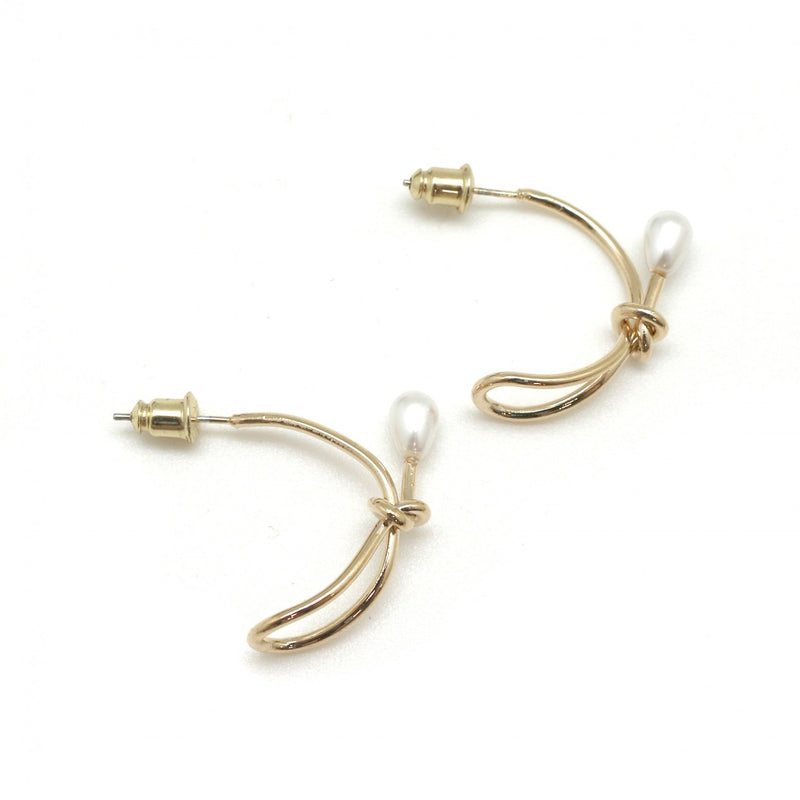 Habana Paris Hoop Earrings For Women / Brass, Rice Pearls / Elegant Jewelry