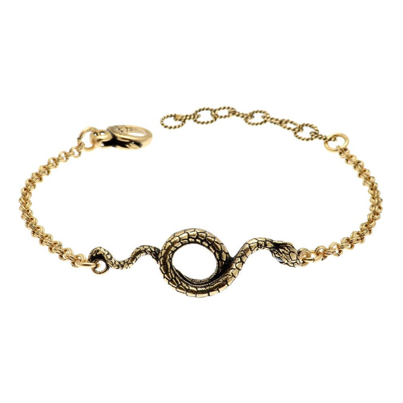 Alcozer Snake Chain Bracelet / Golden Brass, Emeralds / Minimalist Jewelry