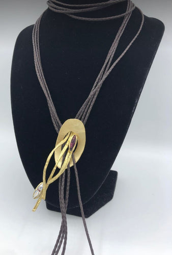 Kalliope Long Pendant Necklace / Brass, Cotton Cords, Swarovski Crystals / Purple, White/ Elegant Jewelry
