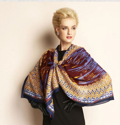 Square Wool Shawl For Women / Orange, Beige, Brown, Multicolor / 41.7" x 41.7"/ 100% Wool/ Gift Idea