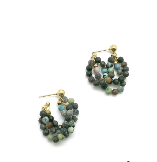 Habana Paris Gemstone Earrings For Women / African Turquoise , Stainless Steel  / Green, Grey