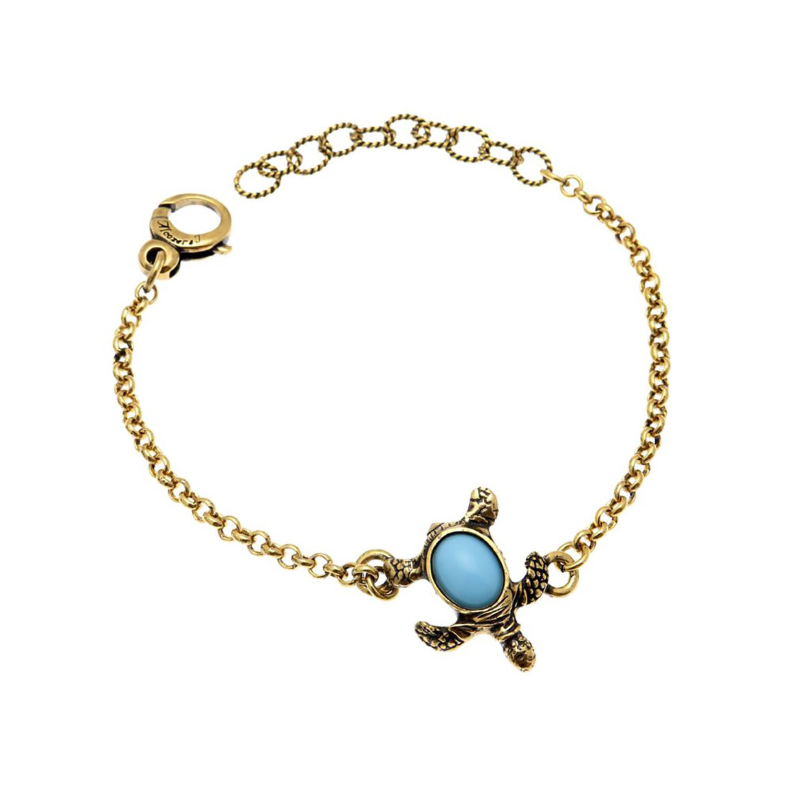 Alcozer Turtle Chain Bracelet / Golden Brass, Turquoise Paste / Delicate Jewelry