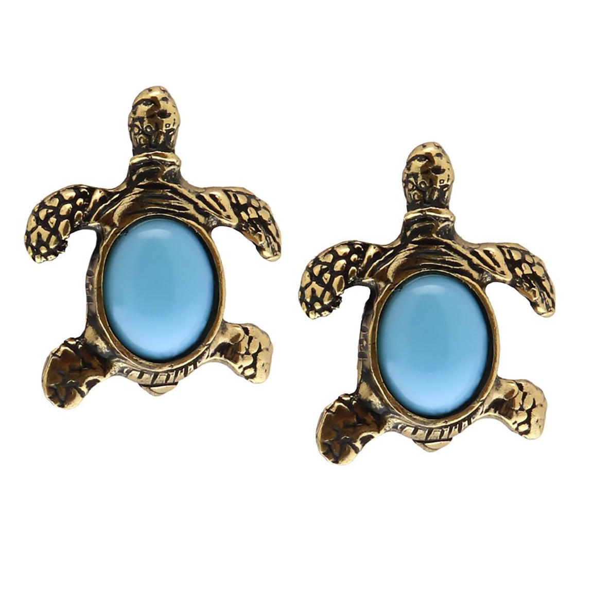 Alcozer Turtle Stud Earrings / Golden Brass, Turquoise Paste / Blue / Best Gift - 0