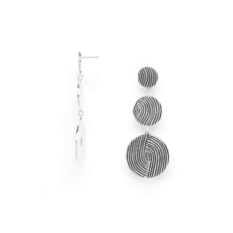 Ori Tao Long Discs Earrings / Brass, Silver Patina / Stylish Jewelry / Infinity