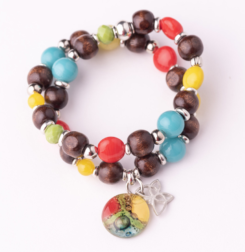 Cristalida Wish Bracelet Multicolor / Fused Glass, Wood And Glass Beads / Elastic Bracelet-2