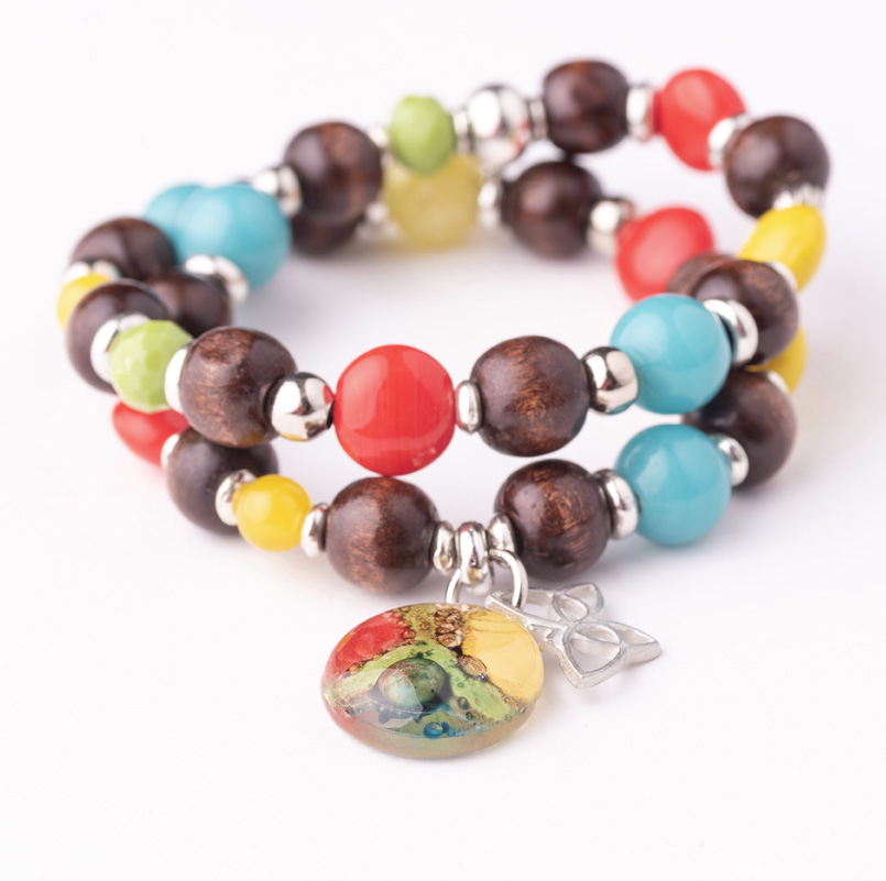 Cristalida Wish Bracelet Multicolor / Fused Glass, Wood And Glass Beads / Elastic Bracelet-1