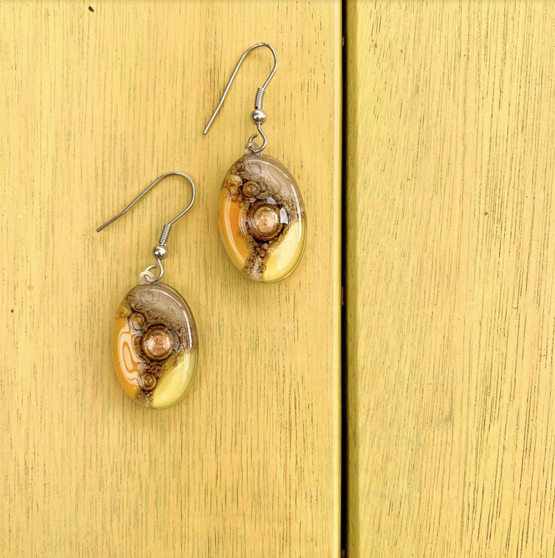 casual fused glass yellow and orange fashion earrings